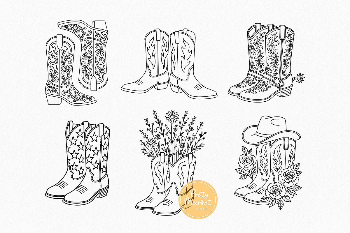 Cowboy Boots Line Art Clipart, an Object Illustration by Pretty Meerkat (Photo 3 of 7)