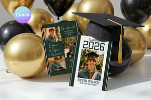 Dark Green Graduation Party Invite, a Templates & Theme by VeliusCreativeStudio