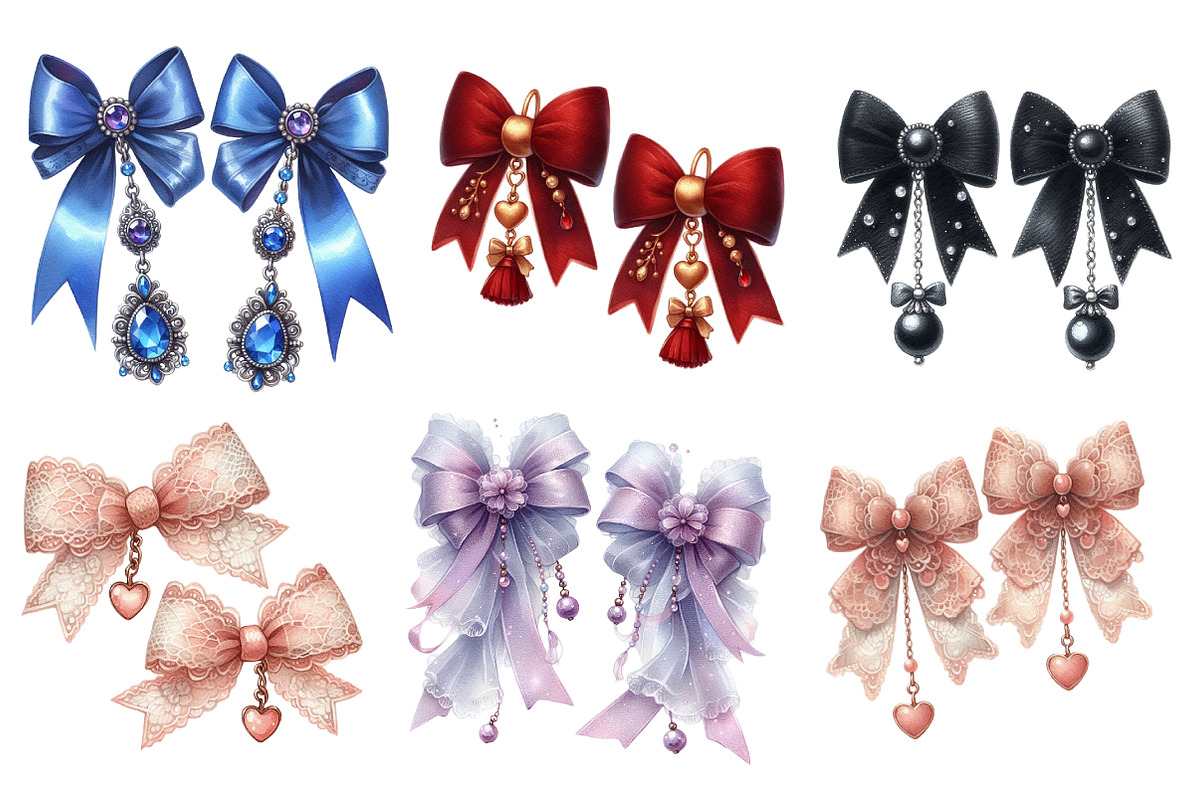 Watercolor Bow Knot Earrings Clipart, a Seasonal Illustration by DreamArtGraphic (Photo 4 of 4)