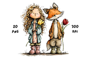 Whimsical Floral Girl & Fox Clipart, an Animal Illustration by GiraffeCreative (Thumbnail 7 of 20)