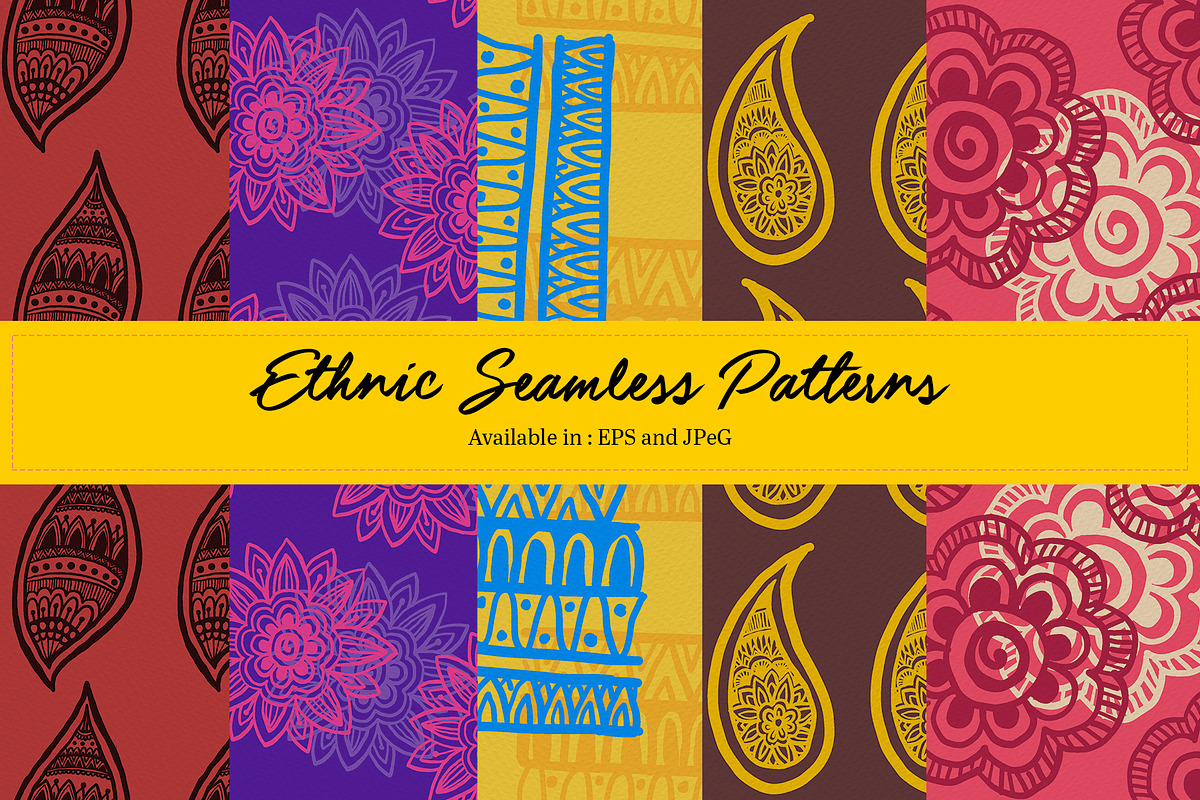 5 Seamless Ethnic Patterns, a Pattern Graphic by Swathi Kirthyvasan (Photo 1 of 5)
