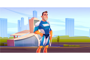 Cartoon superhero man stands in, a Person Illustration by art PVP - market