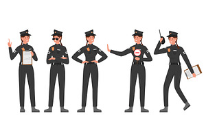 Policewoman Character Set in Various, a Person Illustration by Flashvector