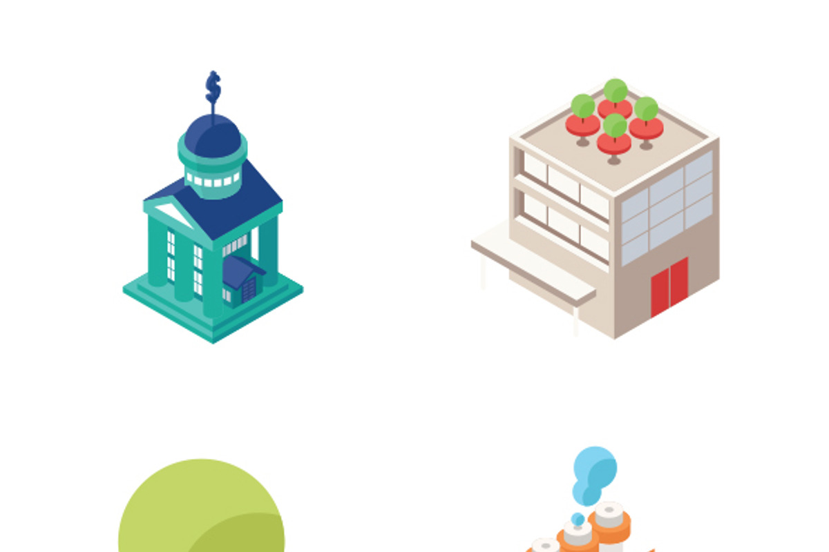 Isometric City Building Icons Vector, an Object Illustration by Oleg Ribar (Photo 2 of 2)