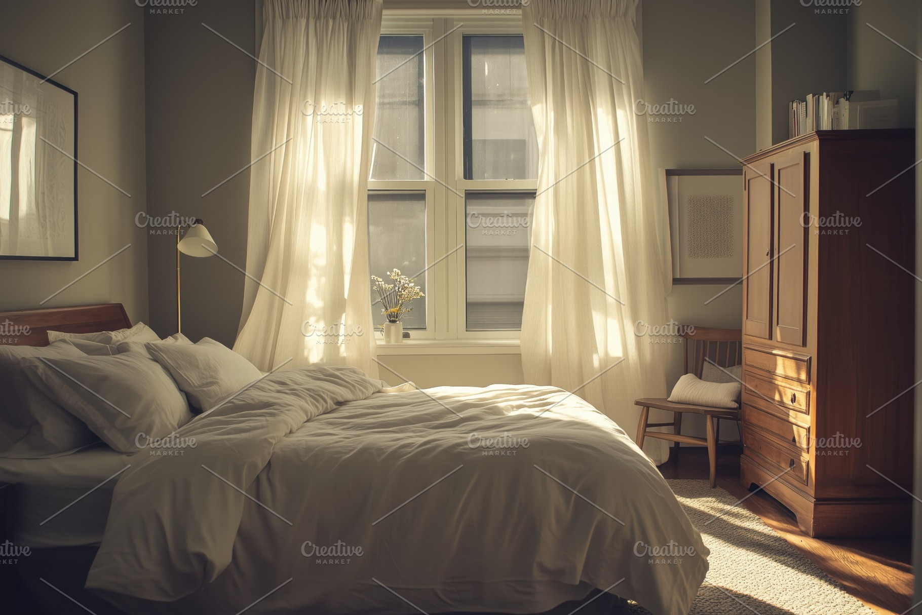 A cozy Contemporary interior design style bedroom with a large bed covered in w, an Architecture Photo by Textures & Backgrounds