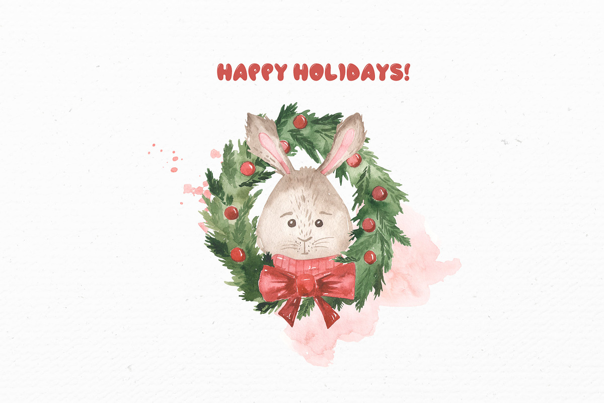Christmas bunnies watercolor, an Animal Illustration by Marina Ermakova (Photo 13 of 13)