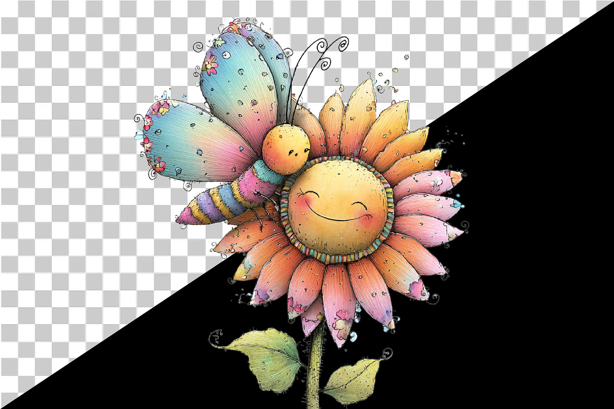Cartoon Butterfly Flower Clipart, an Illustration by Watercolor design (Photo 6 of 8)