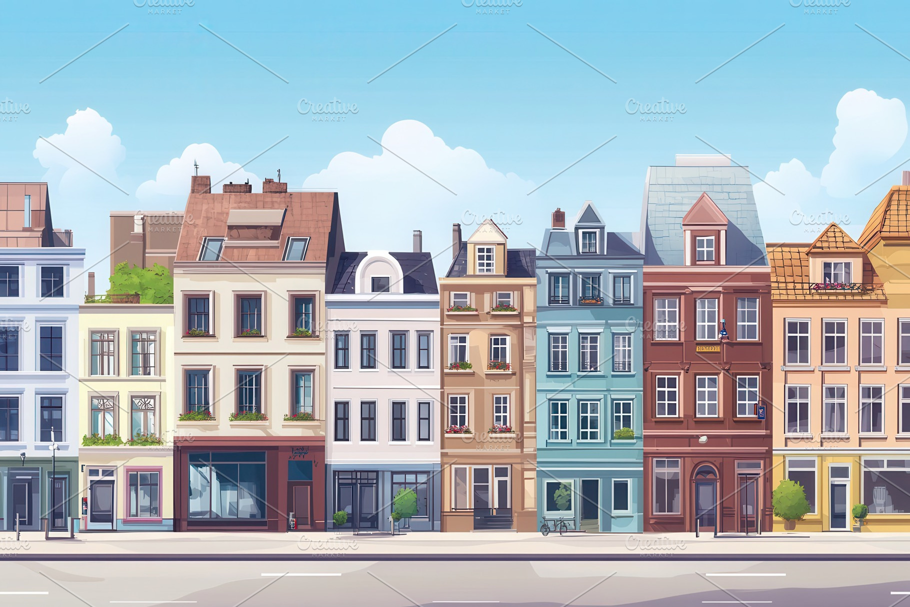 Charming city street lined, a Photo by Pavel_design