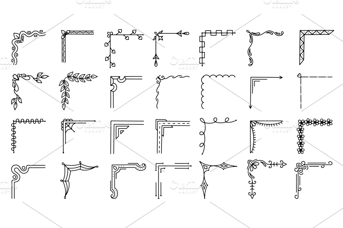 Doodle line corners. Frames corner, an Illustration by Valerie Bodnar