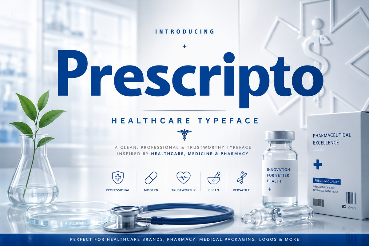 Prescripto - Medical Healthcare Font, a Sans Serif Font by HipFonts (Photo 1 of 10)