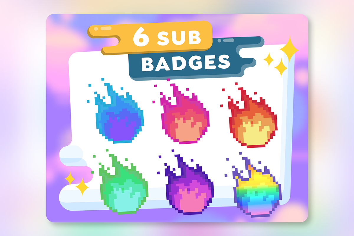 6x Pixel Fire Sub Badges/Emotes, an Illustration by Custom Fonts & Patterns (Photo 1 of 8)