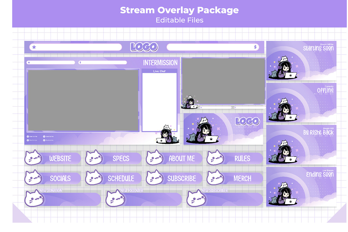 Purple Girl Theme Overlay Stream, a Design Template by Mhagi27