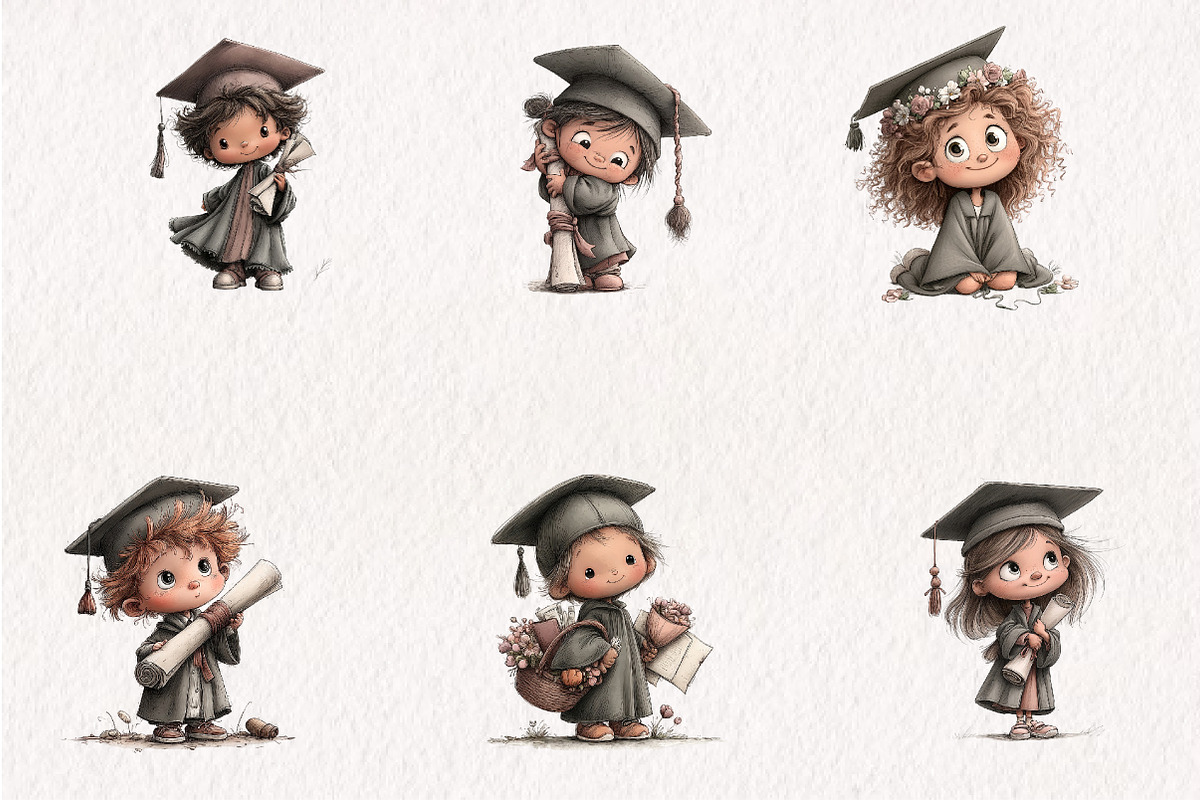 Graduation Kids Clipart PNG, a Seasonal Illustration by CreationArt (Photo 3 of 5)