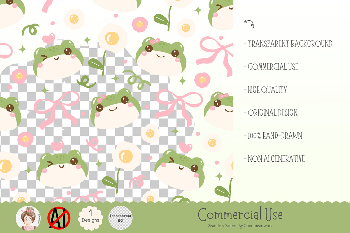 Coquette Frog & Daisy Pattern, a Pattern Graphic by Chonnieartwork (Photo 2 of 5)