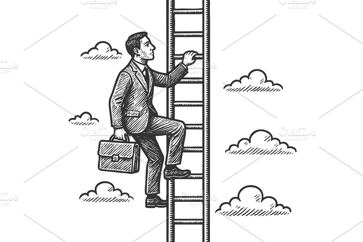 Businessman climbing ladder to, a Person Illustration by AlexArt