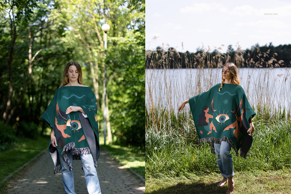 Woven Poncho Mockup Set, a Hoody Mockup by creatsy5 (Photo 6 of 10)