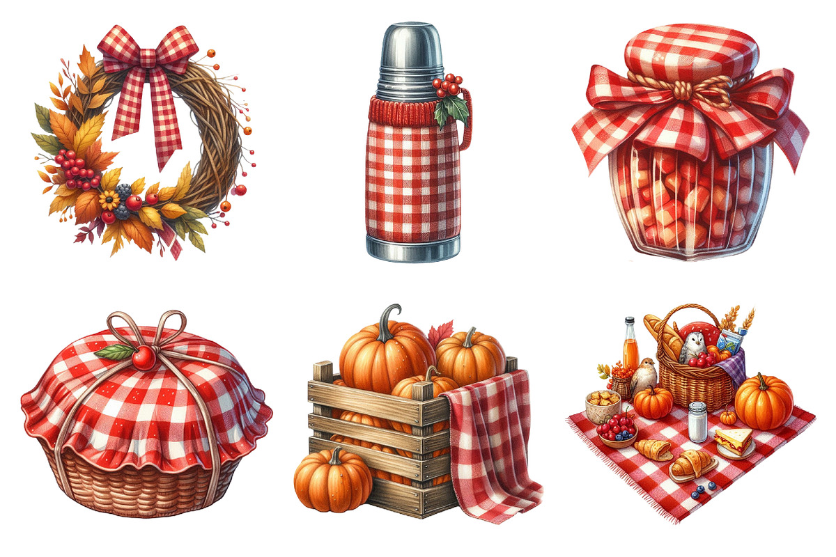 Red Gingham Autumn Clipart, an Illustration by Daily.Designs (Photo 3 of 5)