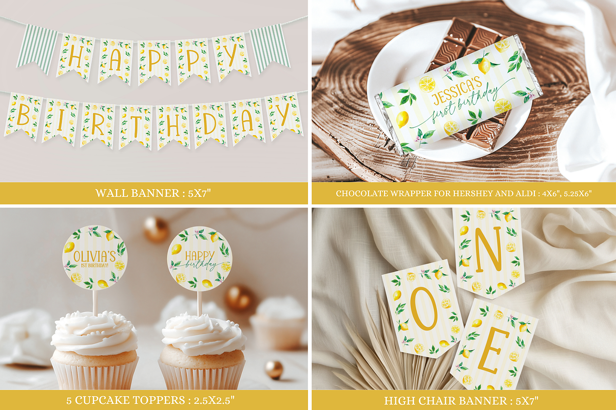 Sweet One Lemon Birthday Bundle, a Stationery Template by Digital_Mind (Photo 6 of 8)