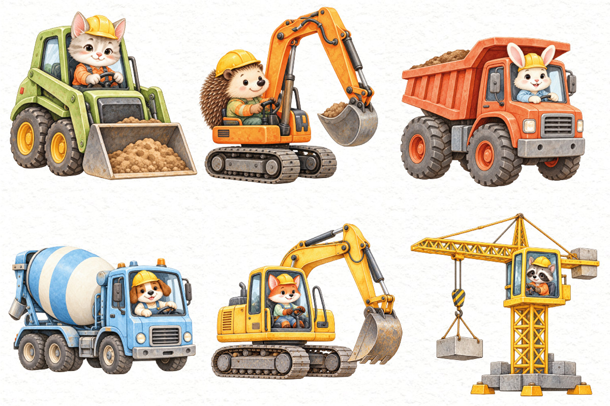 Construction Vehicles Clipart, a Transportation Illustration by Villa 11 Estudio (Photo 4 of 9)