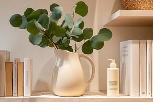 Modern ceramic pitcher & fig leaves, an Architecture Photo by Virgo Studio