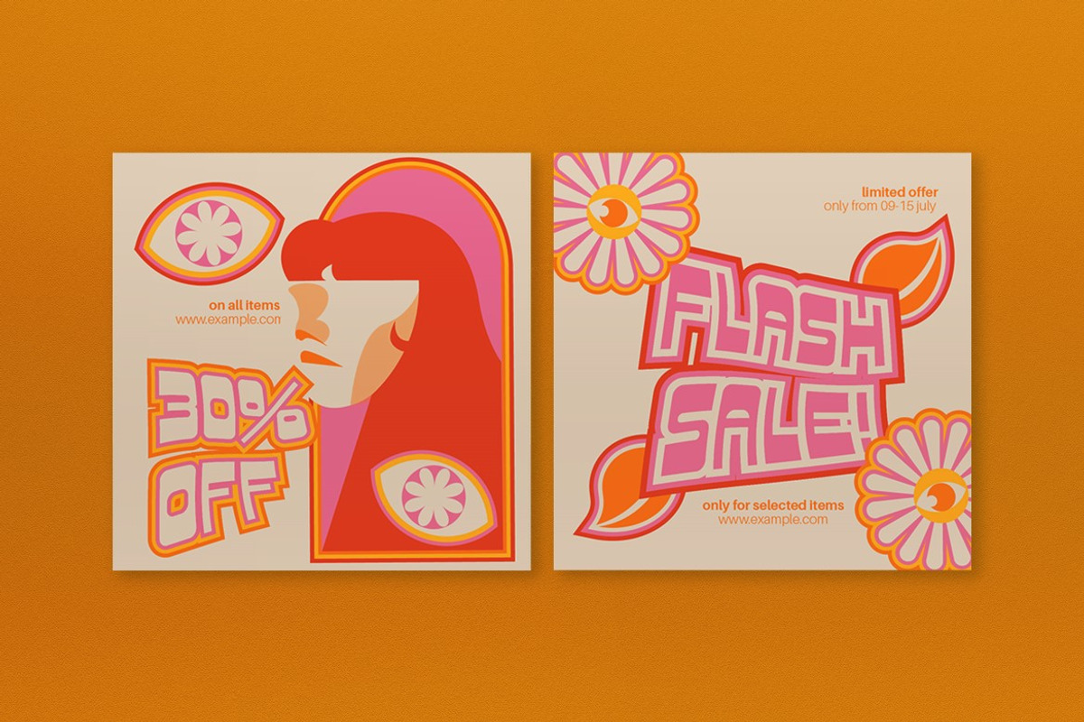 Pink Retro Fashion Sale Banner, an UI Kit Template by graphicook (Photo 2 of 5)