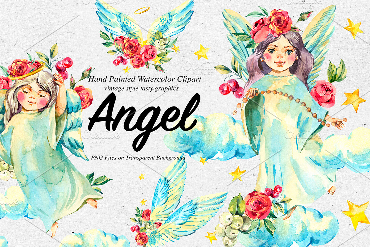 Watercolor angel-Wings clipart, an Illustration by Depiano (Photo 1 of 8)