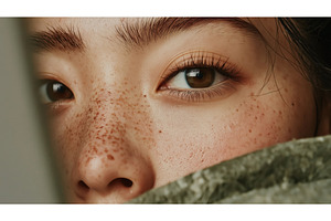 Close-up of a freckled face of an, a Person Photo by Sergey Kotenev
