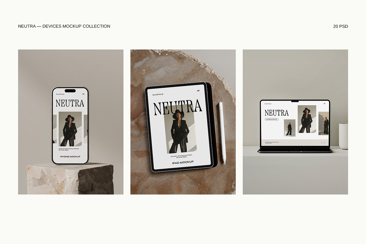 MacBook, iPhone, iPad Mockup Bundle, a Device Mockup by Wildfield Studio (Photo 5 of 9)