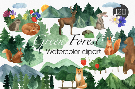 Green forest and mountain bundle PNG