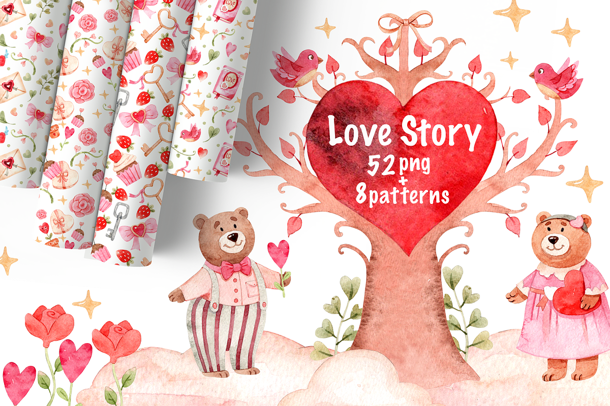 Valentines day clipart+8patterns, a Seasonal Illustration by ZinchArt (Photo 1 of 3)
