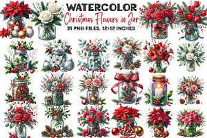 Christmas Flowers in Jar Clipart, an Illustration by DreamArtGraphic