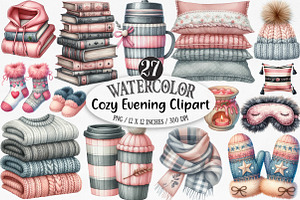 Watercolor Cozy Evening Clipart, an Illustration by Designking