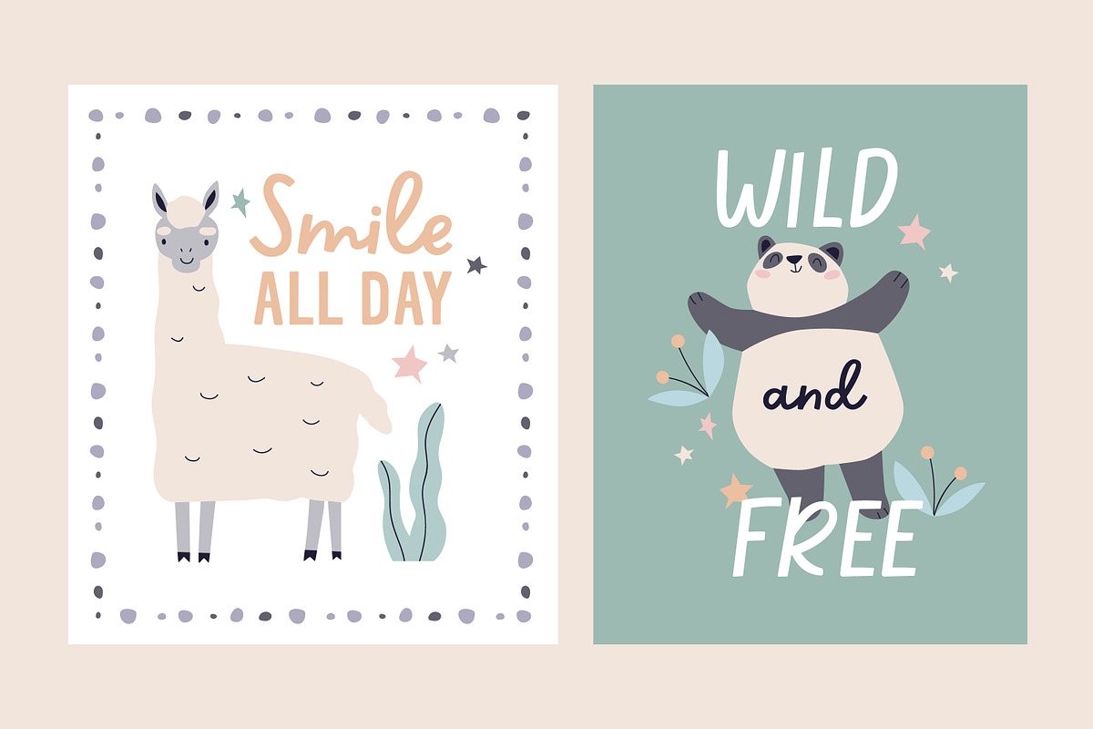 Cute childish cards with animals set, an Animal Illustration by Good Studio (Photo 3 of 12)