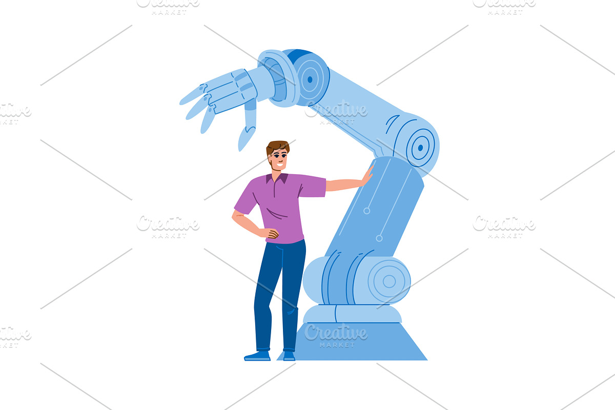 Engineer presenting modern robotic, an Illustration by pikepicture