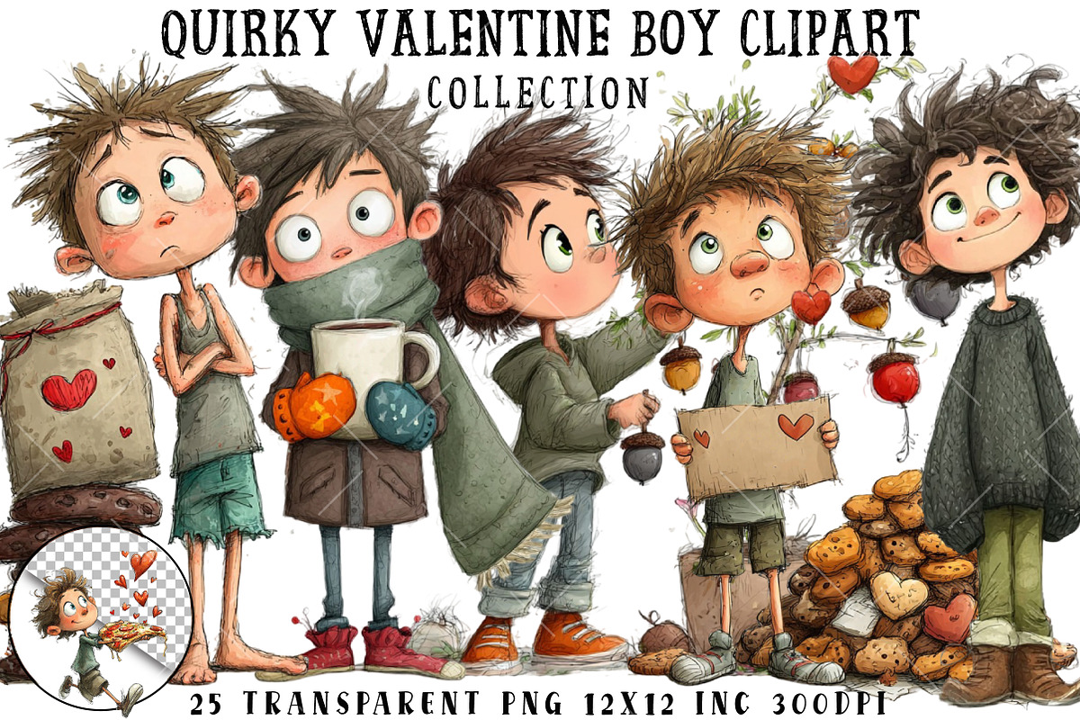 Quirky Valentine Boy Clipart, an Illustration by OK Design (Photo 1 of 6)