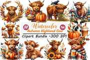 Watercolor Autumn Highland Cow PNG, an Illustration by DreamCafeArt (Thumbnail 1 of 6)