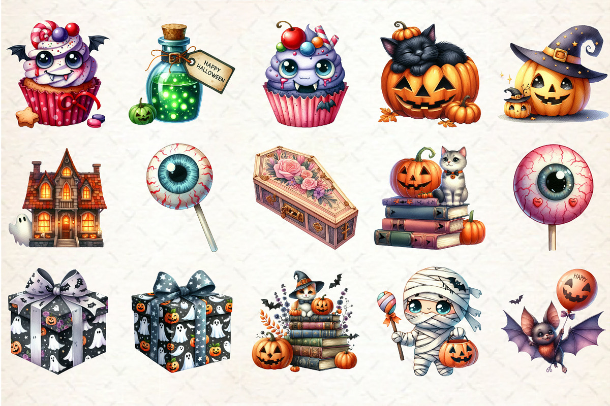 Watercolor Happy Halloween Clipart, an Illustration by Rose Art (Photo 2 of 7)