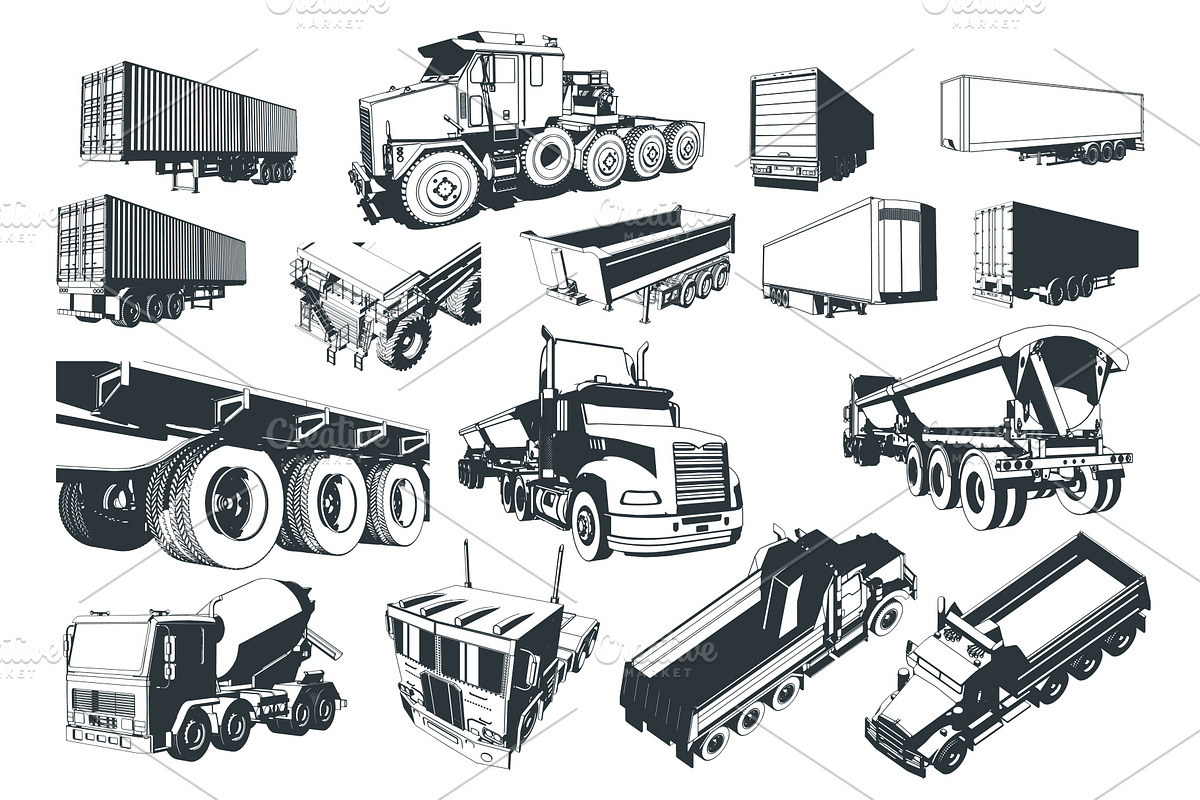 Large Trucks and Trailers Set, a Transportation Illustration by Blacklight (Photo 6 of 6)