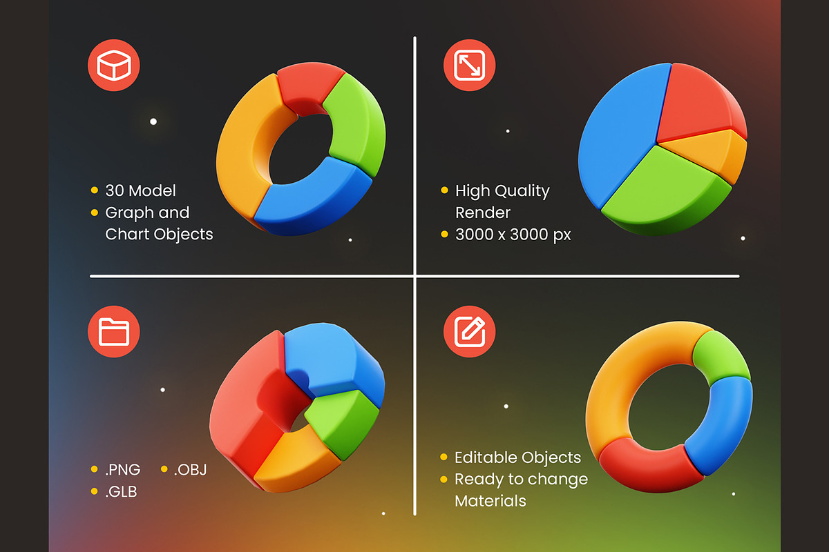 Graph and Chart 3D Icons, an Object 3D Model by Rakata Studio (Photo 2 of 7)