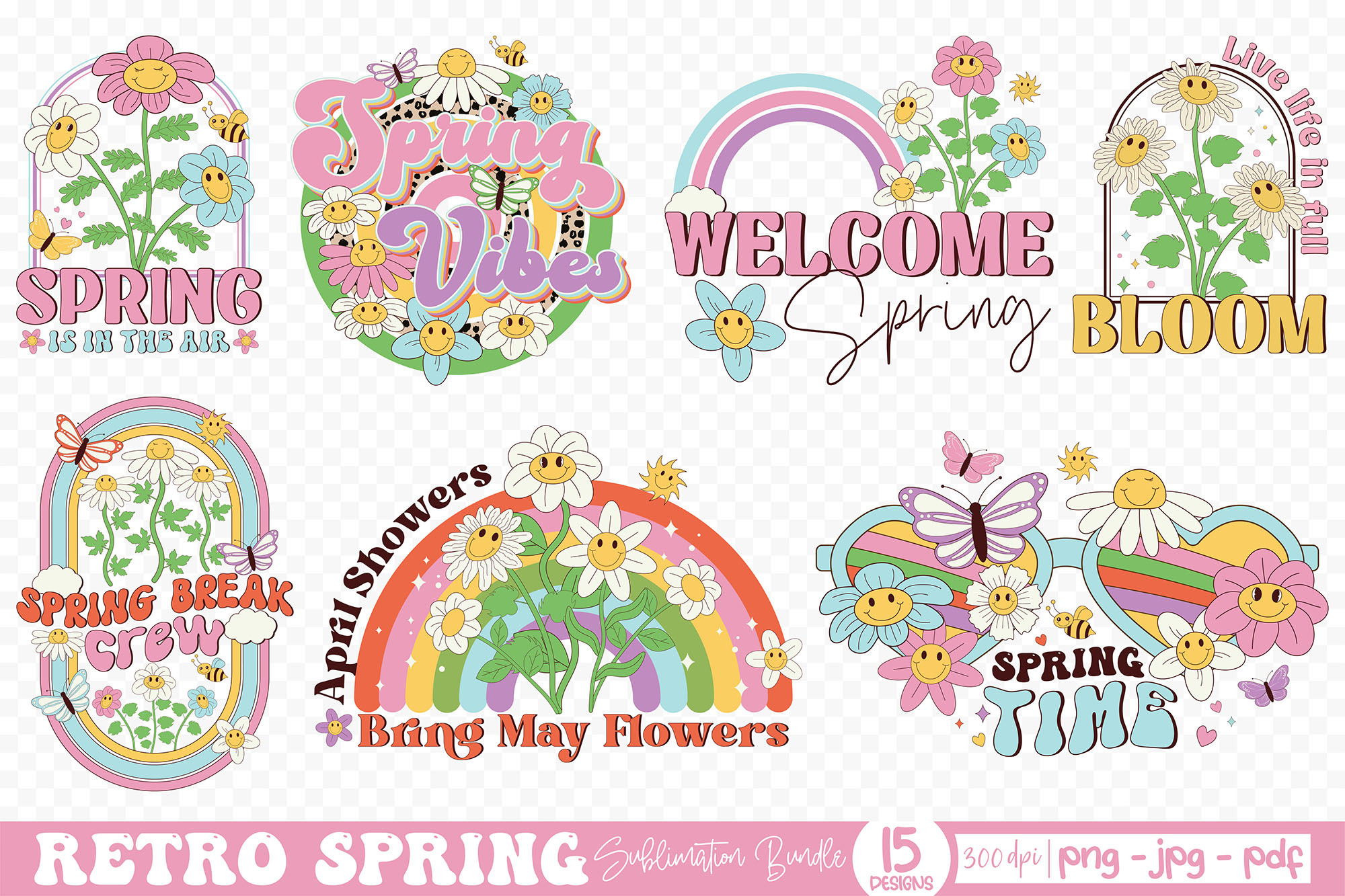 Retro Spring PNG Sublimation Bundle | Creative Market