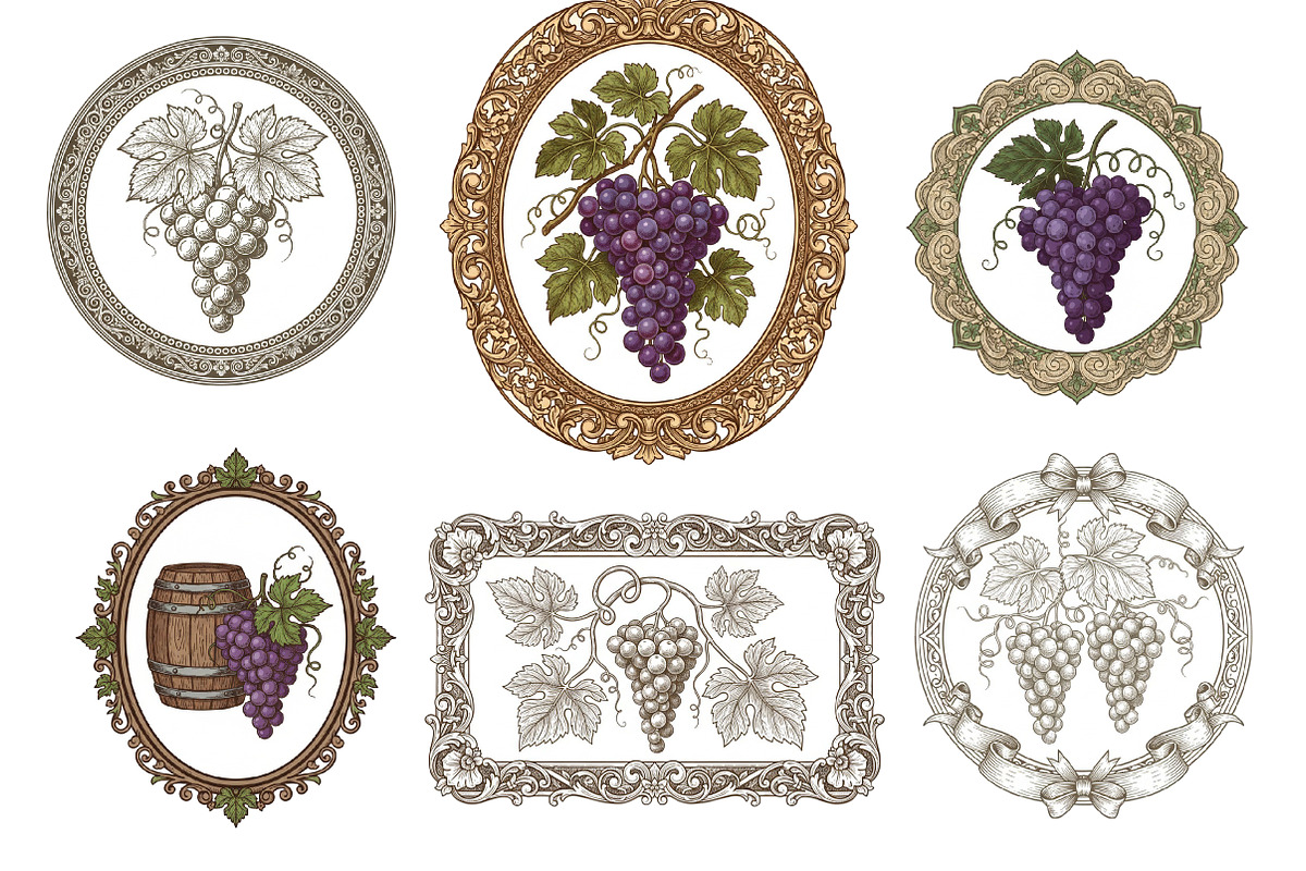 Vintage Grapes Label Printable, an Illustration by GatewayDesign (Photo 3 of 6)