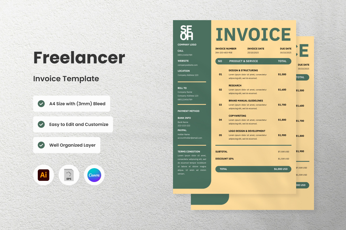 3 Set Freelancer Invoice Template V2, a Print Template by twinstd (Photo 3 of 3)