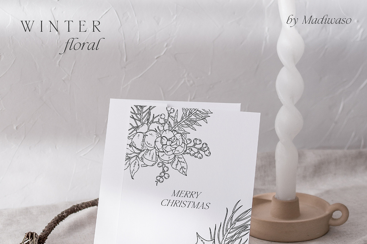 WINTER FLORAL Christmas line art set, a Decorative Illustration by Madiwaso (Photo 9 of 9)