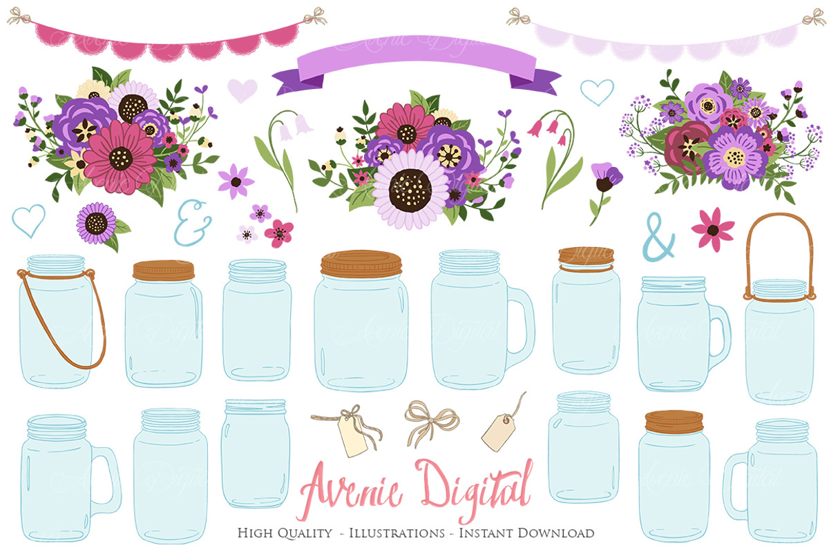 Purple Wedding Mason Jar Cliparts, an Illustration by Avenie Digital (Photo 1 of 2)
