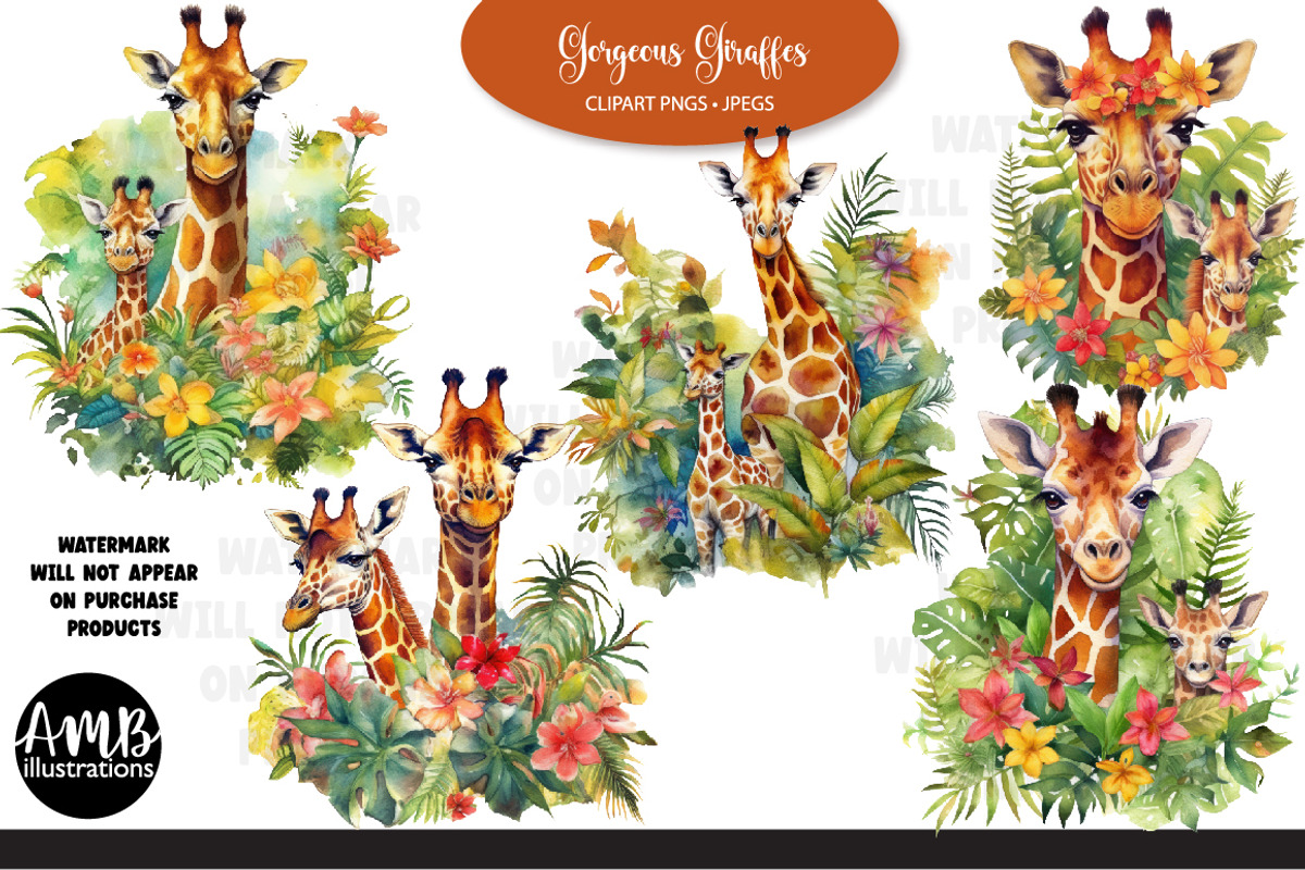 Gorgeous Giraffes clipart, an Animal Illustration by AMBillustrations (Photo 1 of 5)
