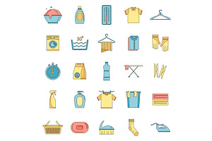Laundry service icons set vector, an Illustration by Ylivdesign