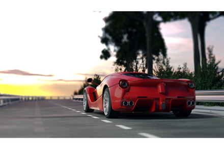 Fast car driving on road