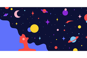 Dream universe flows through woman, a Person Illustration by Foxys Graphic