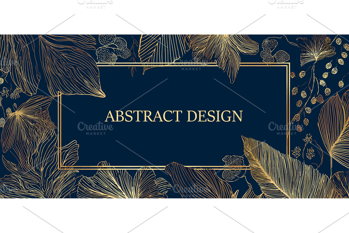 Leaves gold lines banner. Floral art, an Illustration by Stock-Smart-Start