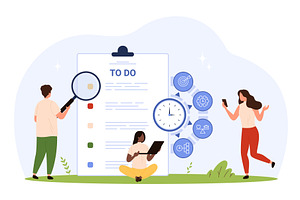 Tiny People Managing To-Do List, a Technology Illustration by Flashvector
